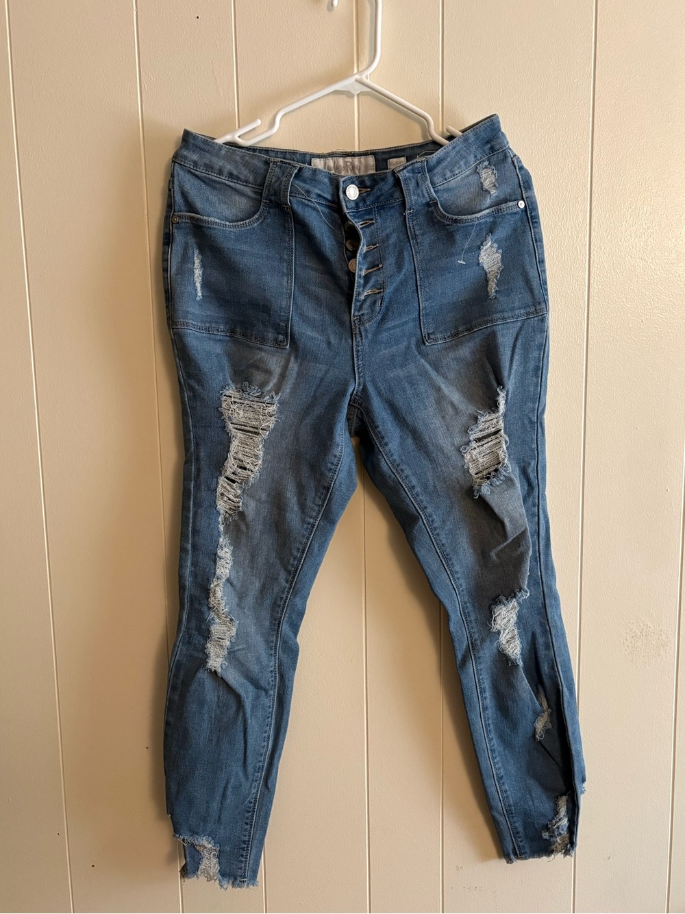 Indigo Rein Ripped High-Rise Curvy Blue Jeans